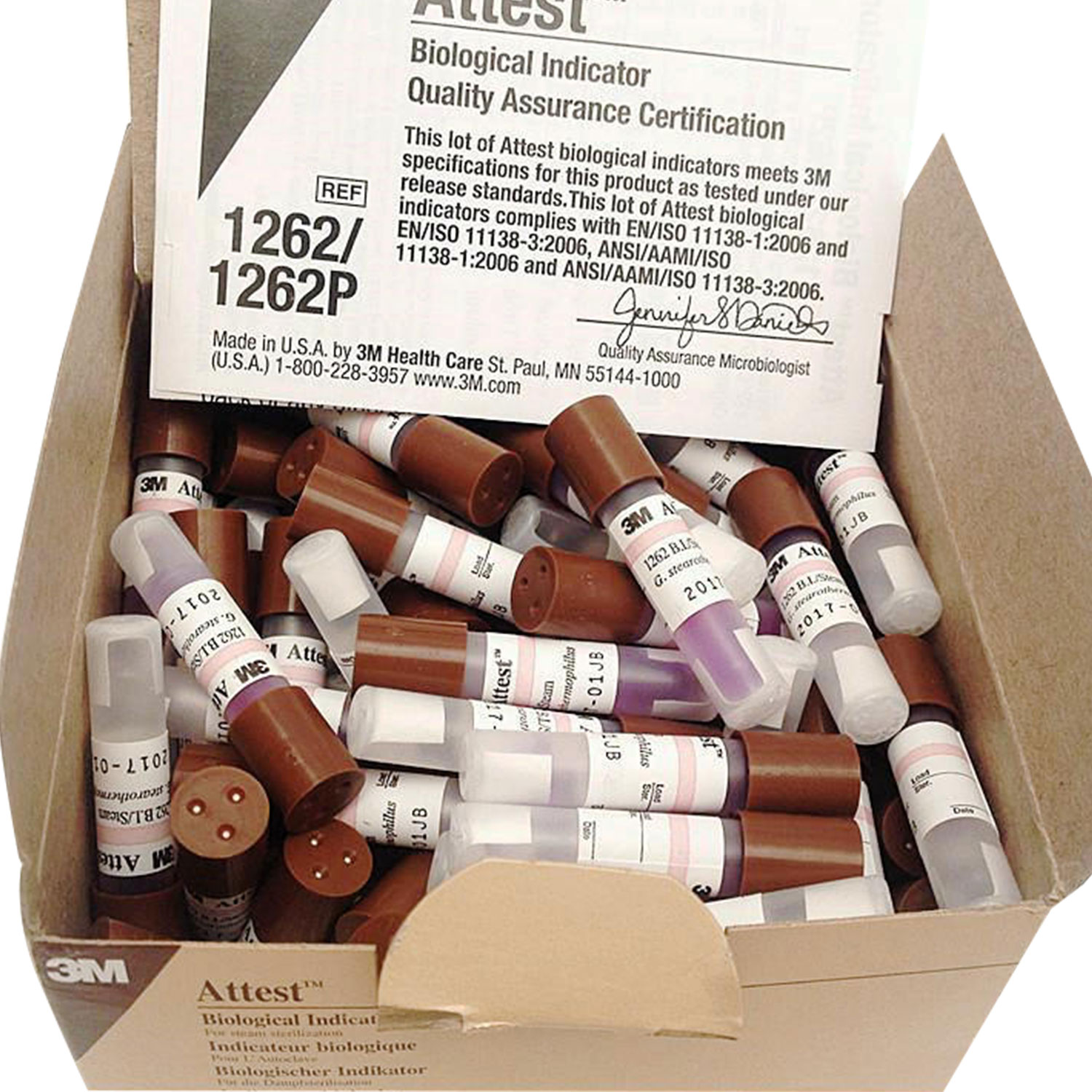 3M 生物指示剂 压力蒸汽灭菌 1262 (100支/盒 4盒/箱)